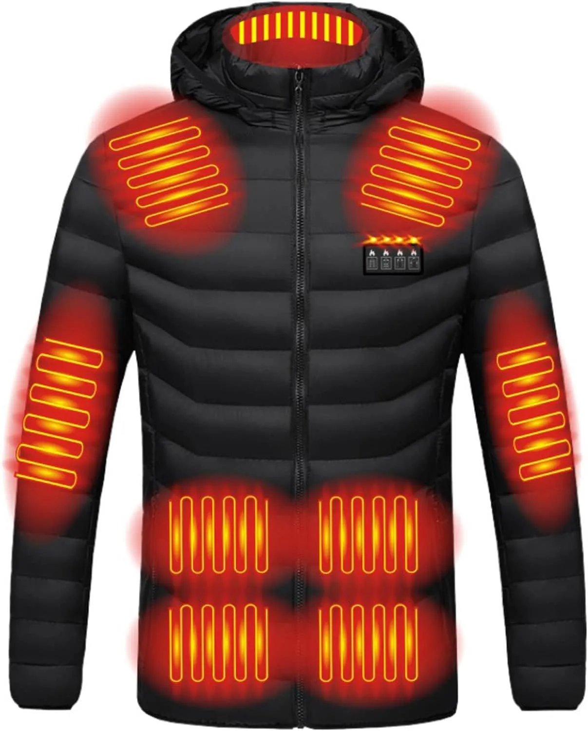 Men Women Heated Coat Hooded Smart Heated Jacket USB Charging Electric Body Warmer Winter Outdoor Adjustable Warm Puffer Coat