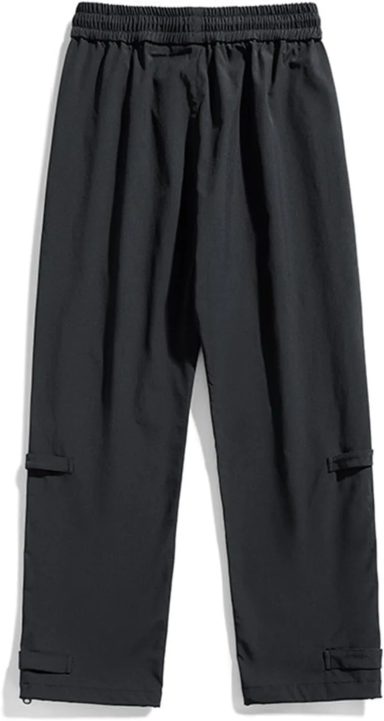 Mens Big and Tall Cargo Pants Spring Lounge Drawstring Waist Outdoor Trousers Fashion Baggy Straight Wide Leg Slacks