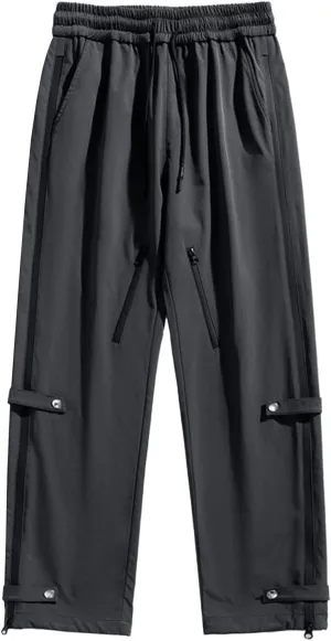 Mens Big and Tall Cargo Pants Spring Lounge Drawstring Waist Outdoor Trousers Fashion Baggy Straight Wide Leg Slacks