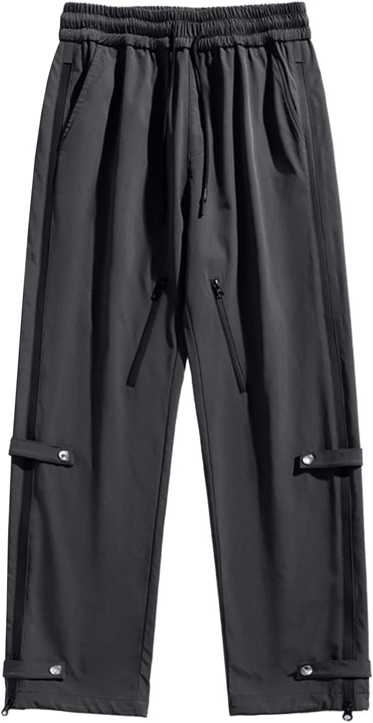 Mens Big and Tall Cargo Pants Spring Lounge Drawstring Waist Outdoor Trousers Fashion Baggy Straight Wide Leg Slacks