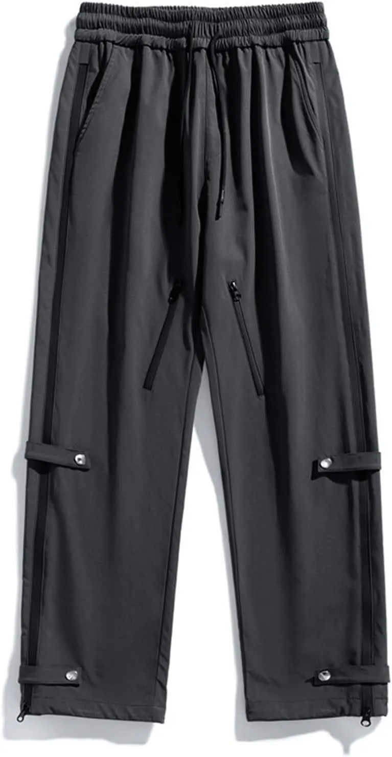 Mens Big and Tall Cargo Pants Spring Lounge Drawstring Waist Outdoor Trousers Fashion Baggy Straight Wide Leg Slacks