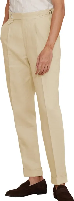Men's Casual Linen Blend Classic Fit Straight Legs Summer Elastic Waist Pants Trouser