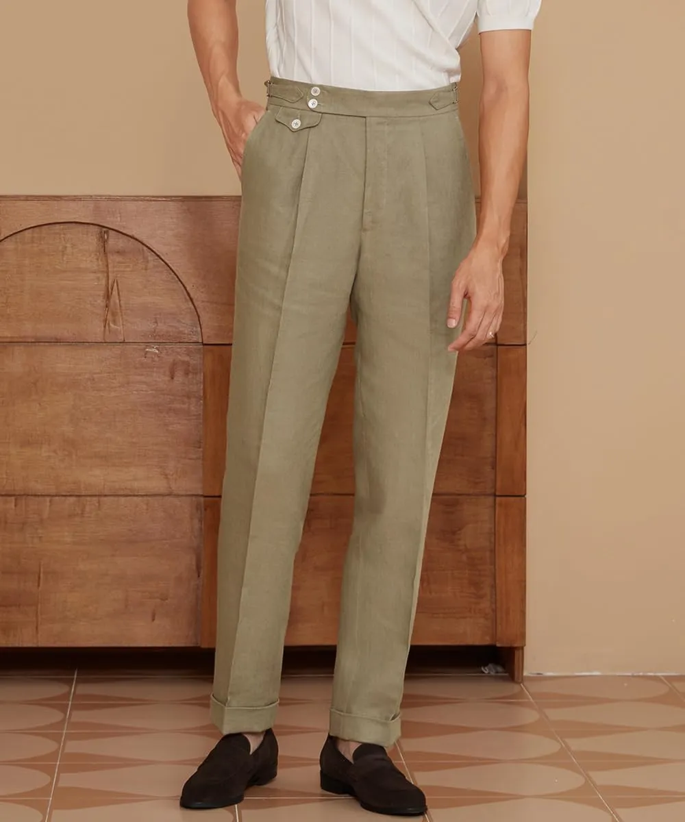 Men's Casual Linen Blend Classic Fit Straight Legs Summer Elastic Waist Pants Trouser