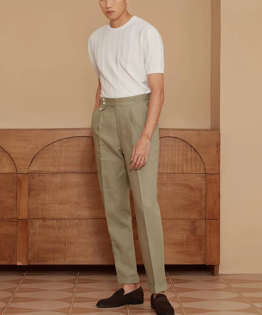Men's Casual Linen Blend Classic Fit Straight Legs Summer Elastic Waist Pants Trouser