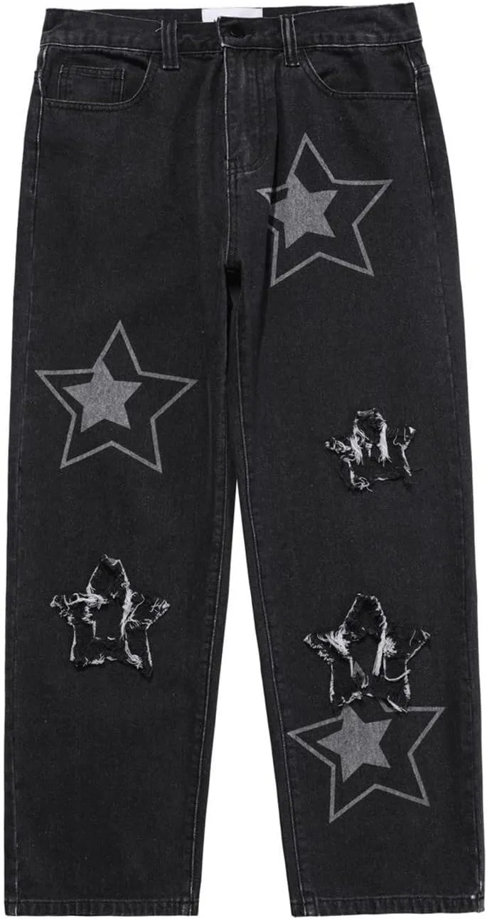 Men's Fashion Brand High Street Sharpened Jeans Wide Leg Trousers Pants Relaxed Fit Jeans Men Stretch Jeans for