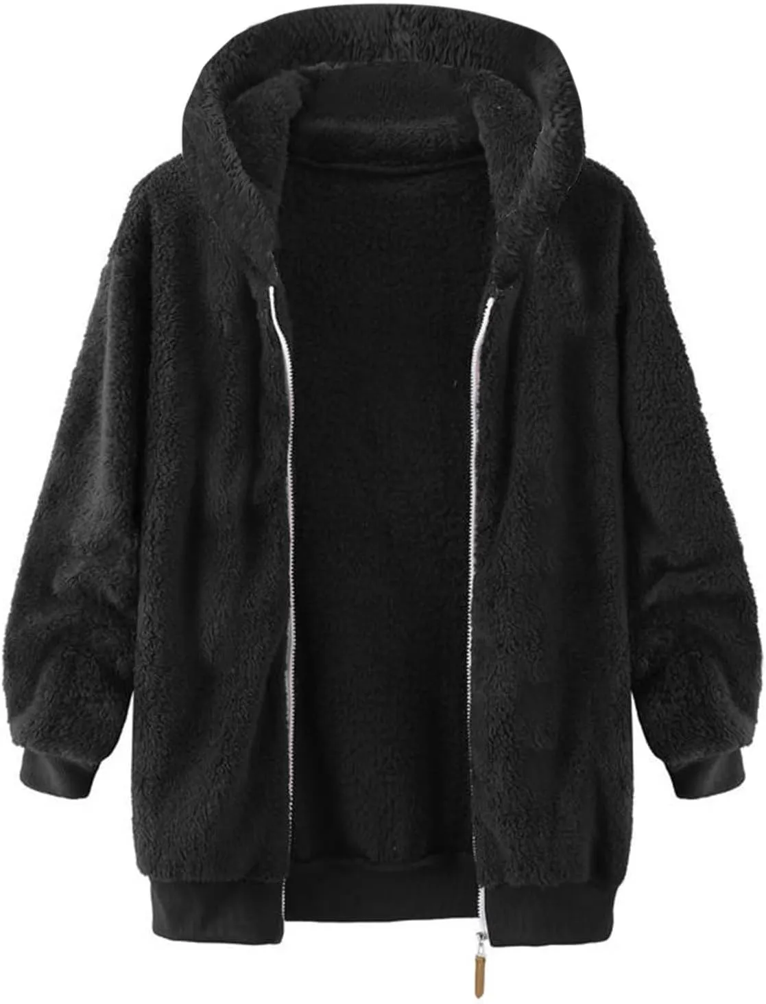 Men's Fuzzy Sherpa Jackets Fleece Hoodie Casual Warm Winter Jacket Full Zipper Long Sleeve Solid Fall Fashion Outwear