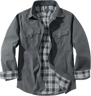 Men's Warm Sherpa Flannel Shirt Long Sleeve Heavy Washed Rugged Cotton Shirt Utility Jacket Plaid Button Up Coats