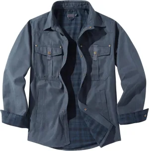 Men's Warm Sherpa Flannel Shirt Long Sleeve Heavy Washed Rugged Cotton Shirt Utility Jacket Plaid Button Up Coats