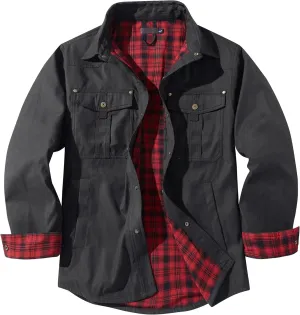 Men's Warm Sherpa Flannel Shirt Long Sleeve Heavy Washed Rugged Cotton Shirt Utility Jacket Plaid Button Up Coats