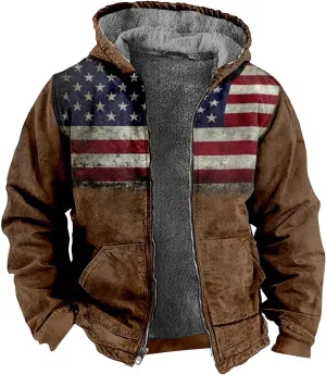 Mens Winter Coats With Hood Fleece Full Zip Coat Warm Heavy Windbreaker Casual Vintage Oversized Jacket