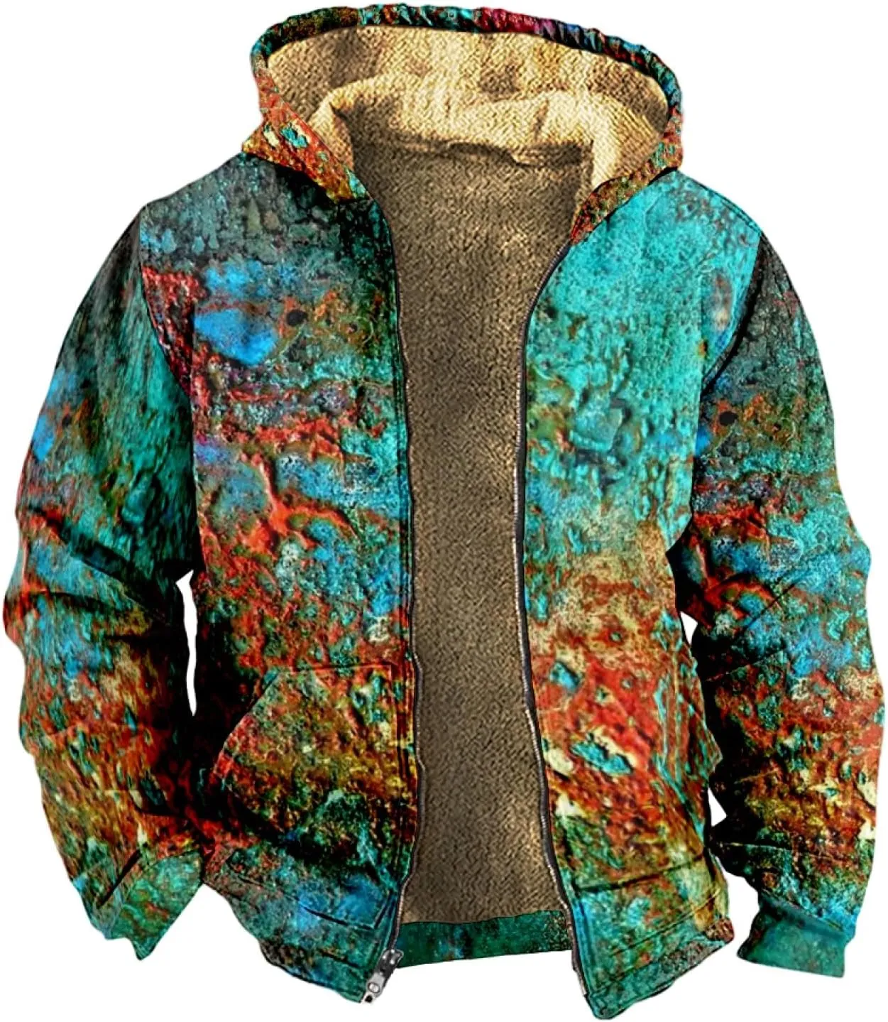 Mens Zipper Hoodies Winter Sherpa Lined Graphic Jacket Heavy Windbreaker Casual Coat Graphic Heated Thermal Outwear