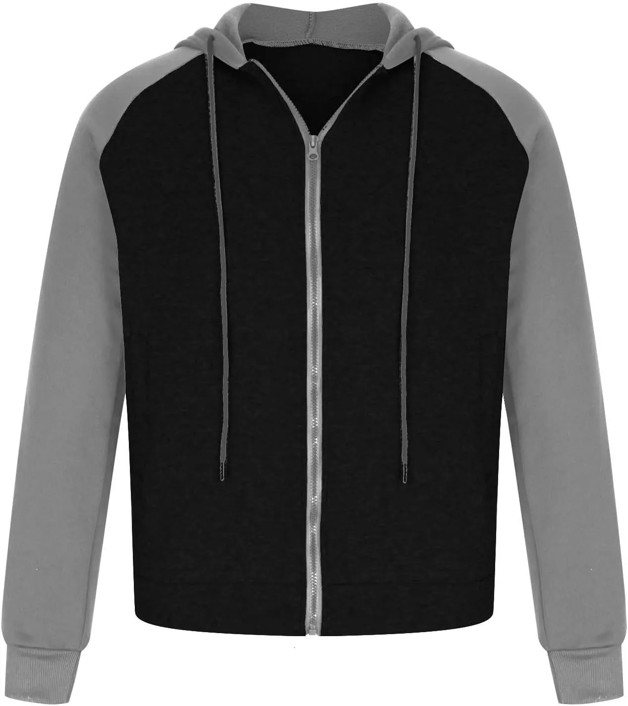 Men's Zippered Colorblock Hooded Sweatshirt Jacket Long Sleeve Drawstring Raglan Coat Casual Jacket with Pockets