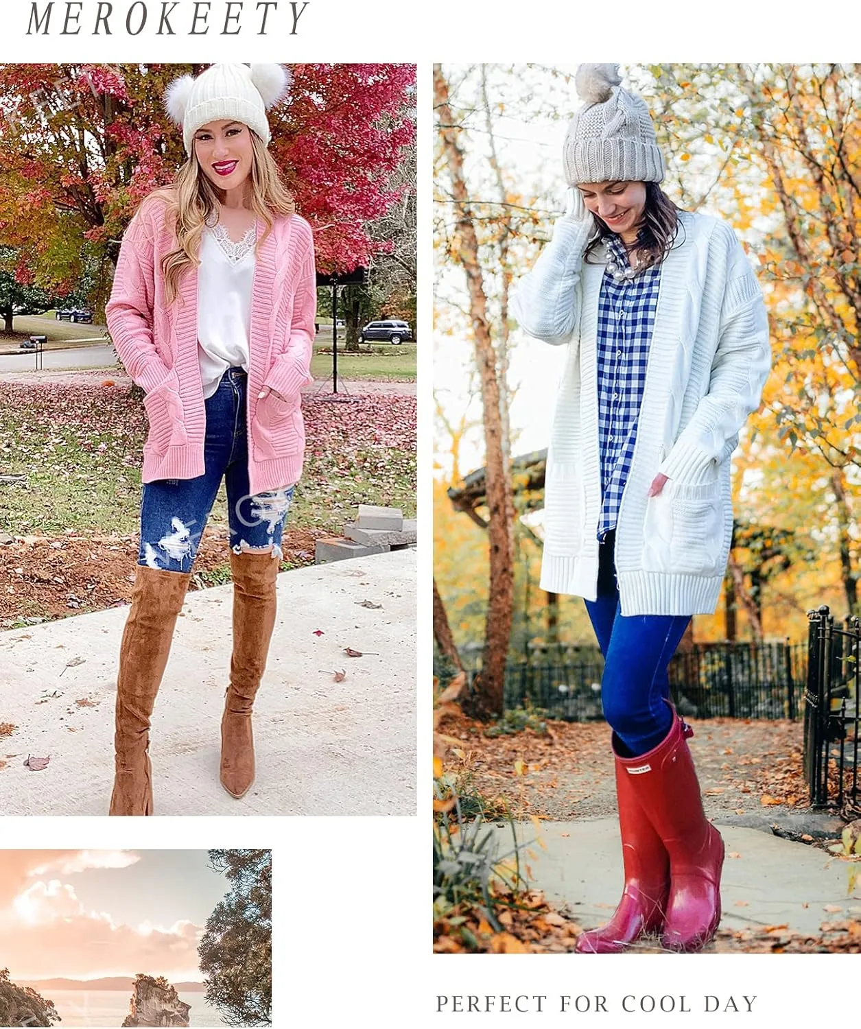 MEROKEETY Women's 2025 Long Sleeve Cable Knit Cardigan Sweaters Open Front Fall Outwear Coat