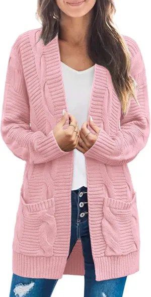MEROKEETY Women's 2025 Long Sleeve Cable Knit Cardigan Sweaters Open Front Fall Outwear Coat