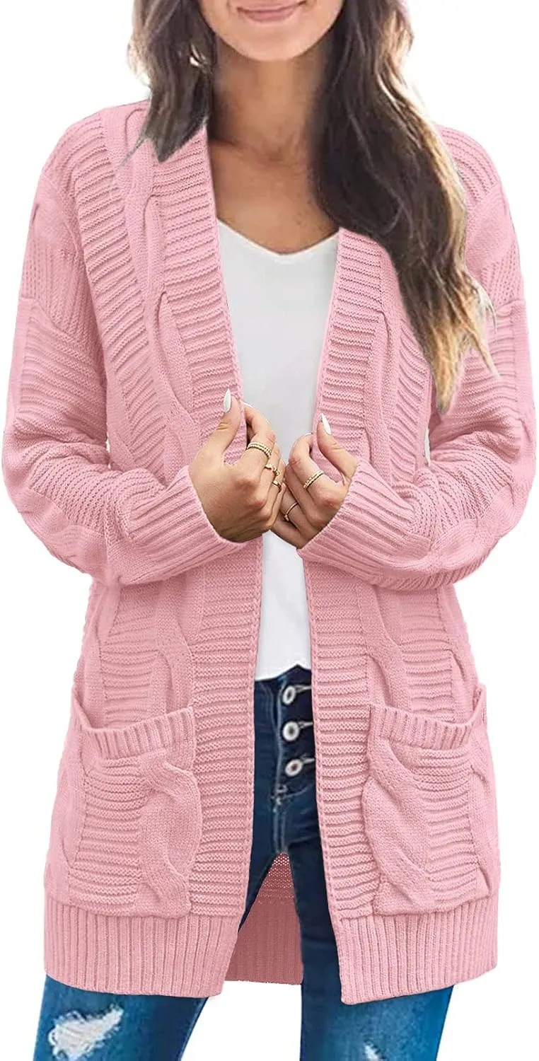 MEROKEETY Women's 2025 Long Sleeve Cable Knit Cardigan Sweaters Open Front Fall Outwear Coat