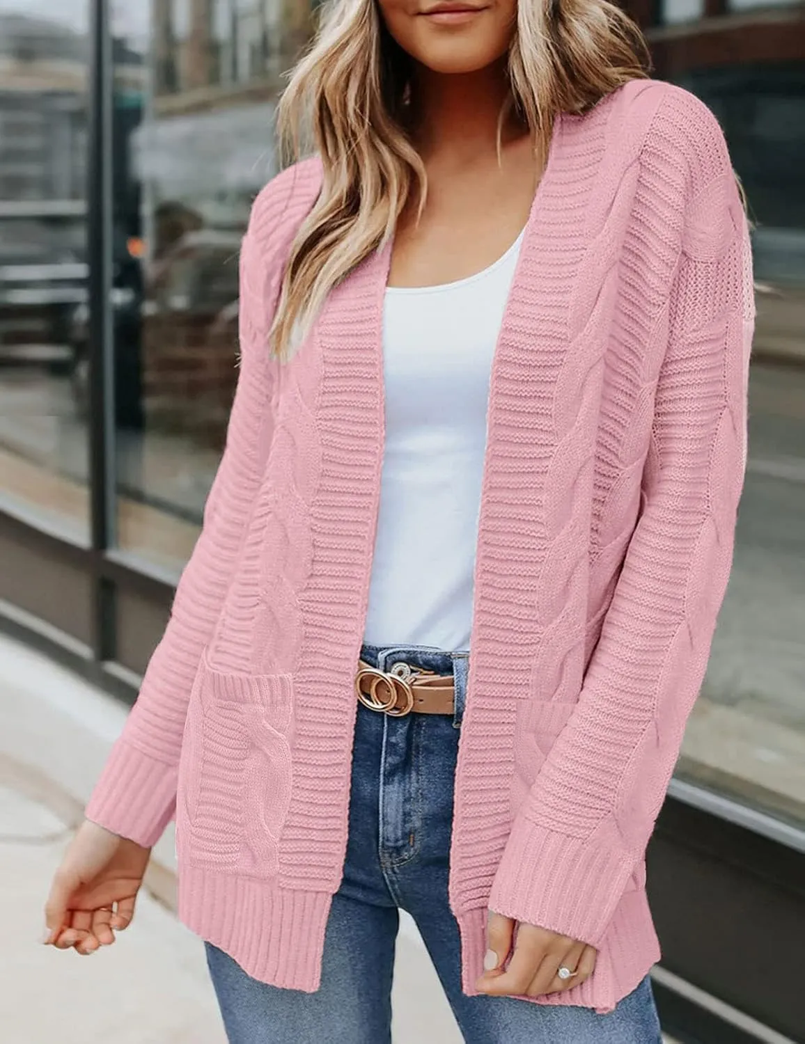 MEROKEETY Women's 2025 Long Sleeve Cable Knit Cardigan Sweaters Open Front Fall Outwear Coat