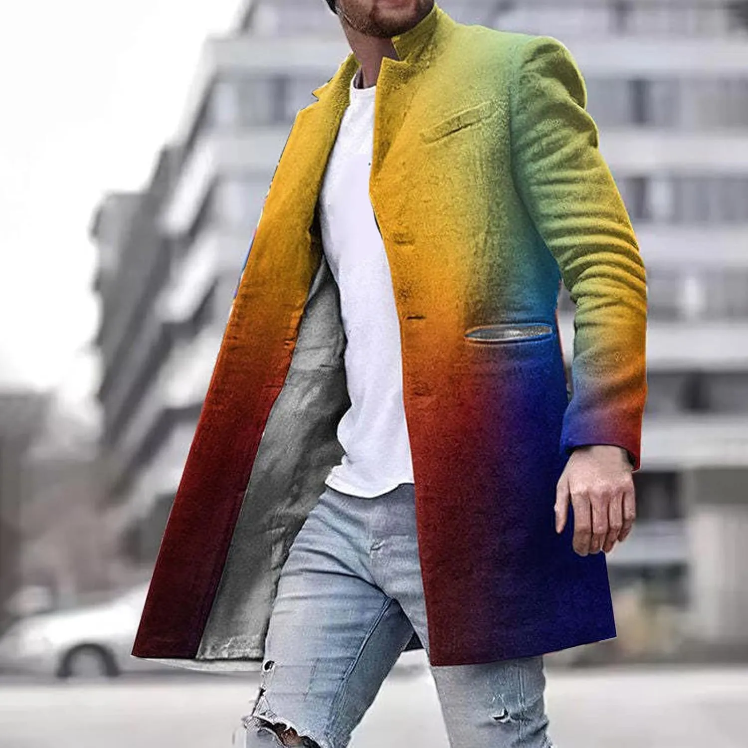 MIDOO Mens Jackets Casual Stylish Fashion Fall Casual Stand Collar Button Long Sleeve Pocket Coat Jacket Sport Outdoor Top