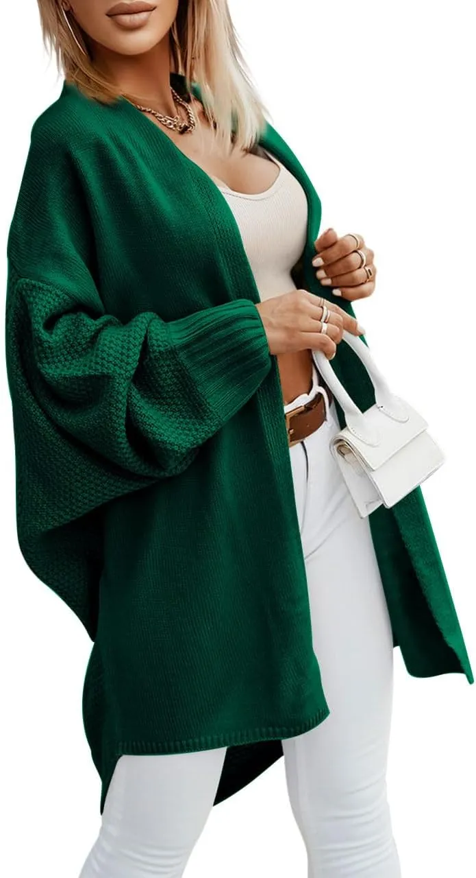 Miladusa Oversized Cardigans for Women Fall 2024 Trendy Open Front Batwing Sleeve Long Cardigan Sweaters