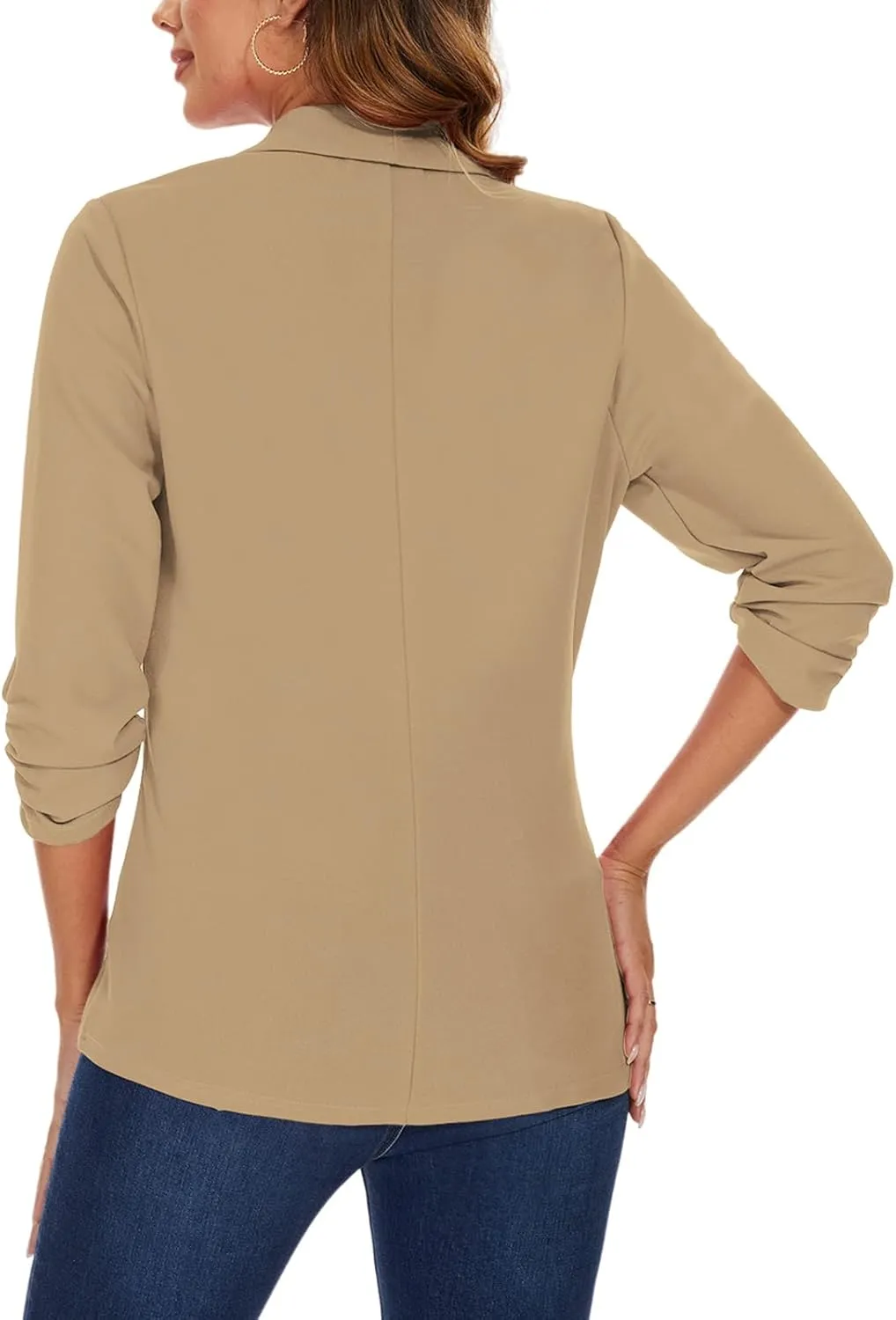 MINTLIMIT Womens Casual Blazer 3/4 Ruched Sleeve Open Front Cardigan Work Office Blazers Suit Jackets with Zipper Pockets