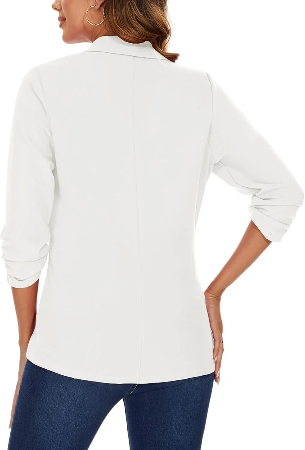 MINTLIMIT Womens Casual Blazer 3/4 Ruched Sleeve Open Front Cardigan Work Office Blazers Suit Jackets with Zipper Pockets