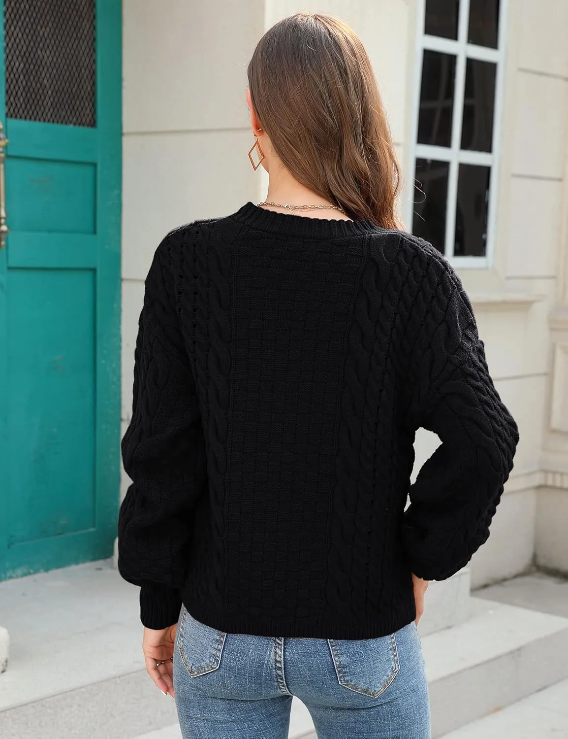 MISSKY Womens Button Down Long Sleeve Cardigan Sweaters V Neck Cable Knit Sweater for Women