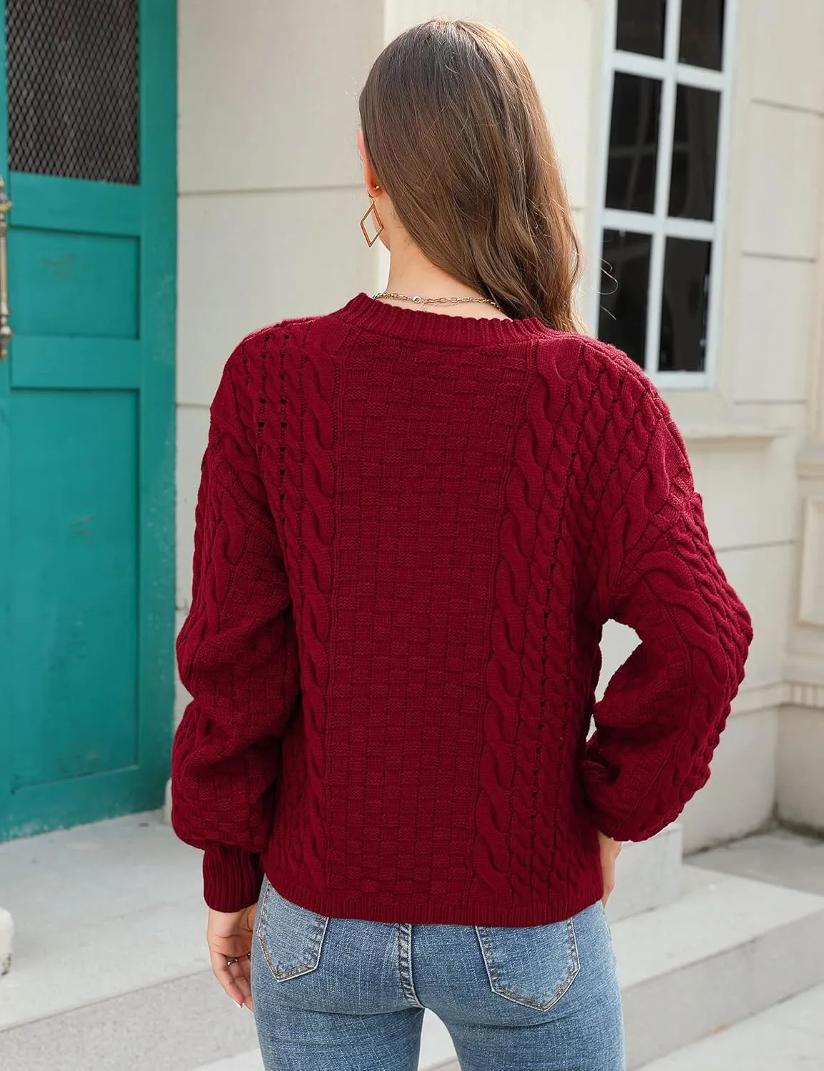 MISSKY Womens Button Down Long Sleeve Cardigan Sweaters V Neck Cable Knit Sweater for Women