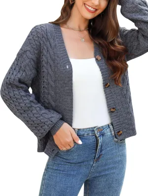 MISSKY Womens Button Down Long Sleeve Cardigan Sweaters V Neck Cable Knit Sweater for Women