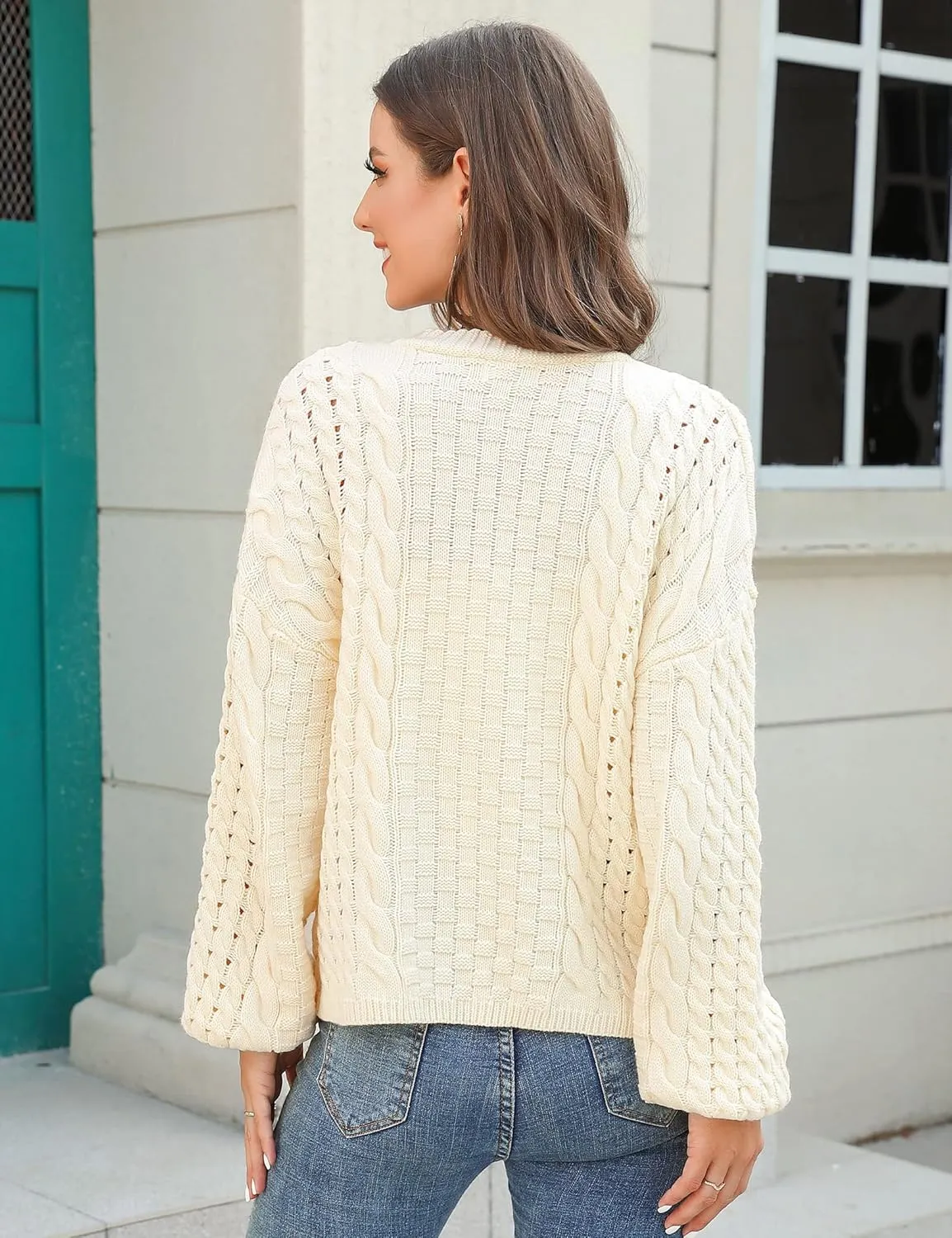 MISSKY Womens Button Down Long Sleeve Cardigan Sweaters V Neck Cable Knit Sweater for Women