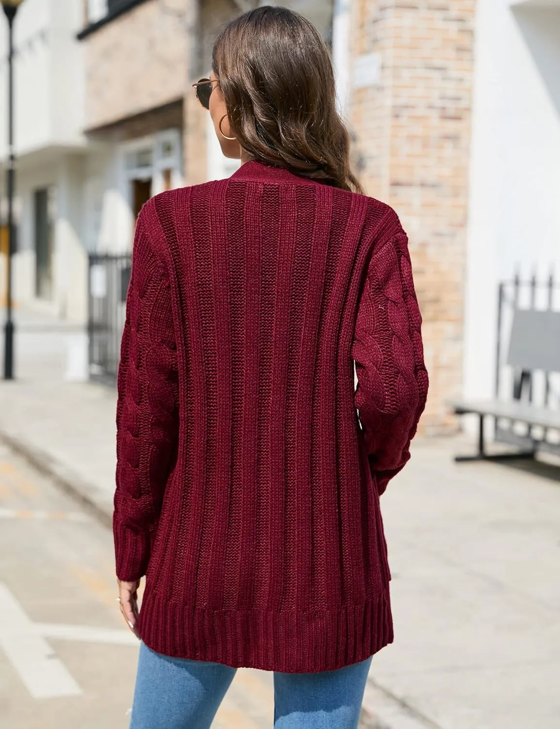 MISSKY Women's Open Front Cardigan Sweater with Pockets Long Sleeve Cable Knit Button Loose Cardigan Sweater Outwear
