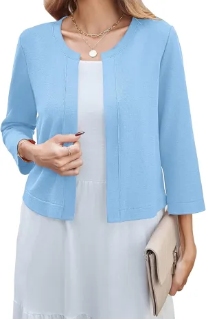 Newchoice Women's Open Front Cropped Cardigan Sweaters Bolero Shrugs for Dresses 3/4 Sleeve Casual Lightweight Cardigans