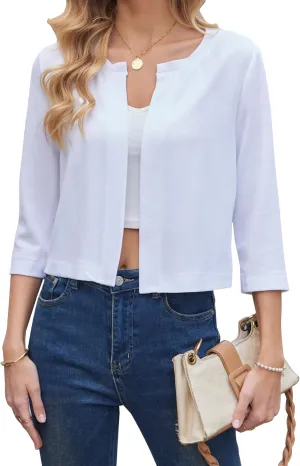 Newchoice Women's Open Front Cropped Cardigan Sweaters Bolero Shrugs for Dresses 3/4 Sleeve Casual Lightweight Cardigans