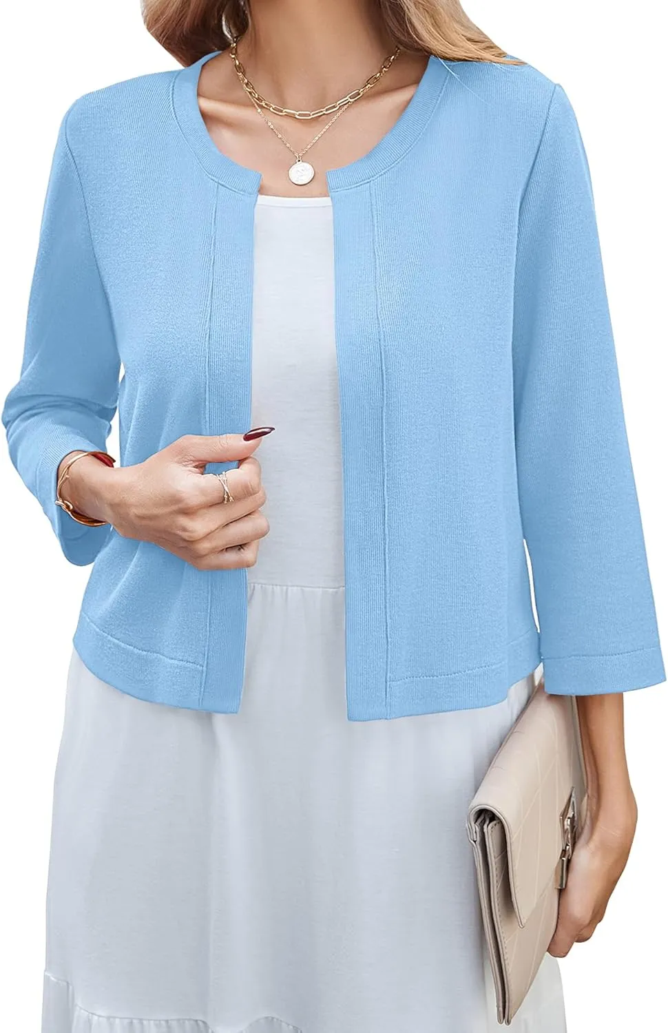 Newchoice Women's Open Front Cropped Cardigan Sweaters Bolero Shrugs for Dresses 3/4 Sleeve Casual Lightweight Cardigans