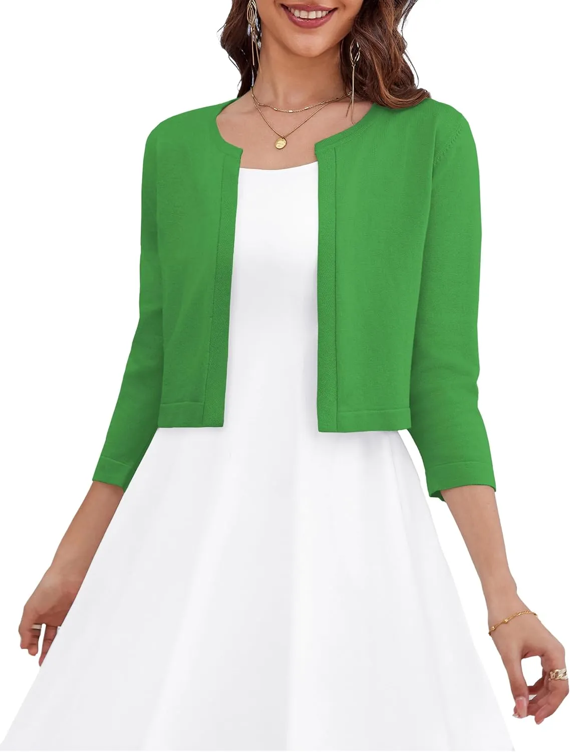 OmicGot Women's 3/4 Sleeve Open Front Knit Cropped Bolero Shrug Cardigan Sweater for Women S-XL