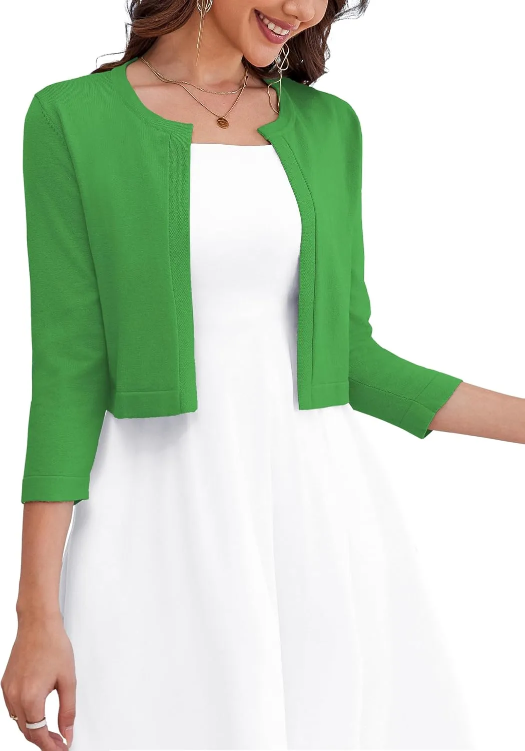 OmicGot Women's 3/4 Sleeve Open Front Knit Cropped Bolero Shrug Cardigan Sweater for Women S-XL