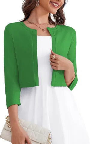 OmicGot Women's 3/4 Sleeve Open Front Knit Cropped Bolero Shrug Cardigan Sweater for Women S-XL