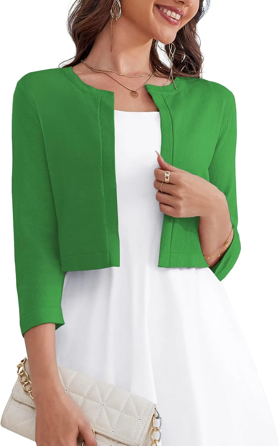 OmicGot Women's 3/4 Sleeve Open Front Knit Cropped Bolero Shrug Cardigan Sweater for Women S-XL