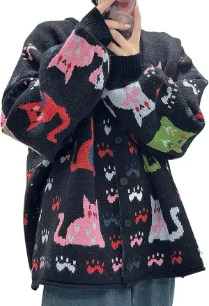 Oversized Flower Cardigan Sweaters Cottagecore Vintage Cute Sweaters Oversized Y2k Floral Sweaters Cardigans