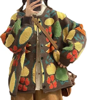 Oversized Flower Cardigan Sweaters Cottagecore Vintage Cute Sweaters Oversized Y2k Floral Sweaters Cardigans