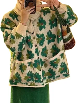 Oversized Flower Cardigan Sweaters Cottagecore Vintage Cute Sweaters Oversized Y2k Floral Sweaters Cardigans
