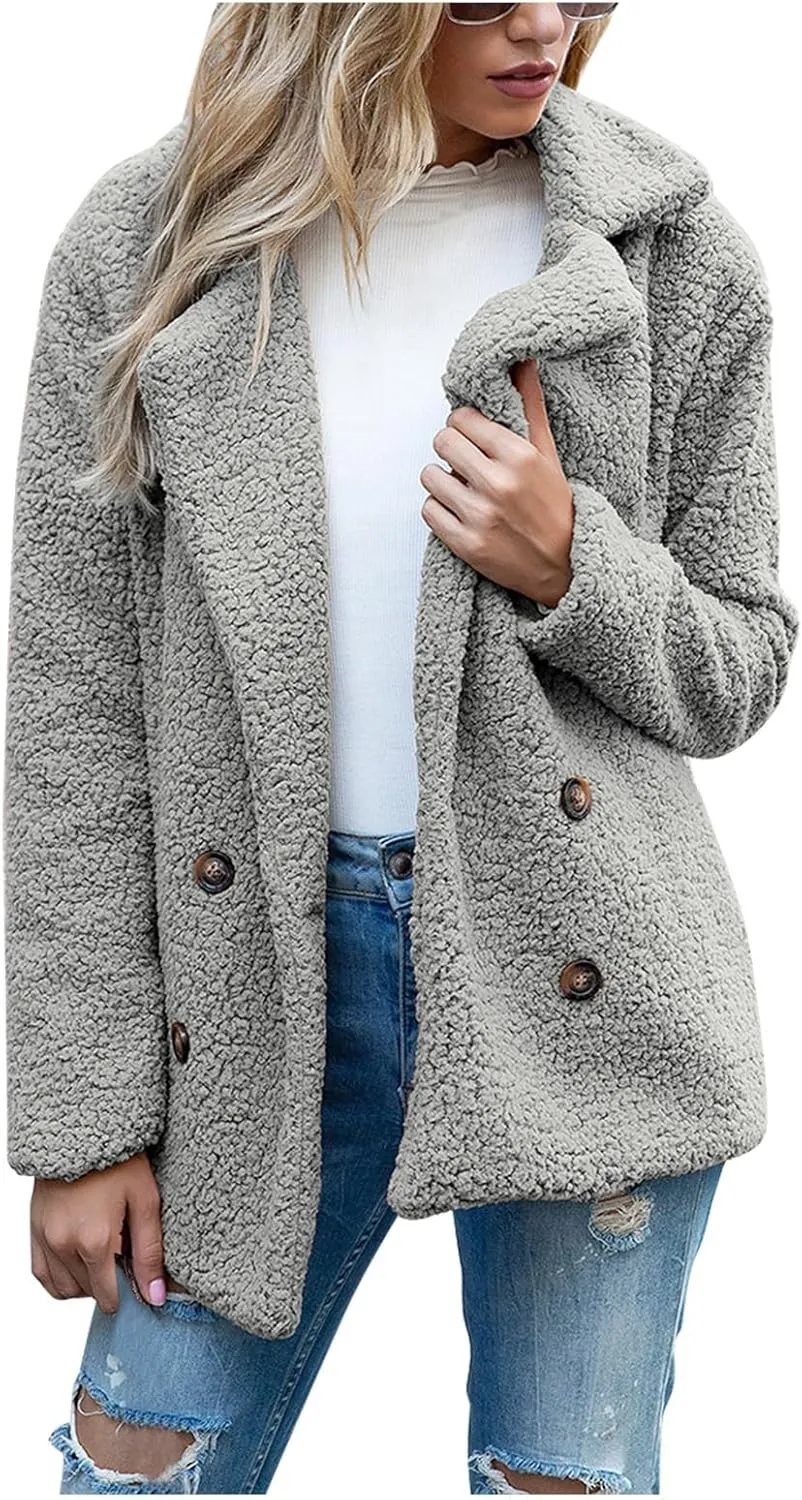 Oversized Fuzzy Fleece Jackets for Women Lapel Neck 2025 Parka Warm Pullovers Casual Loose Sweatshrits with Pockets