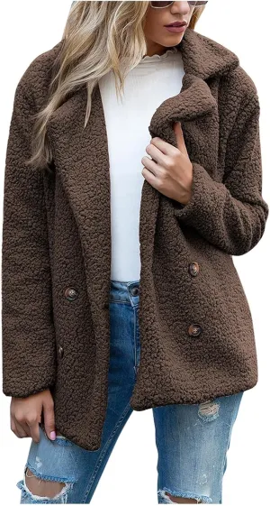 Oversized Fuzzy Fleece Jackets for Women Lapel Neck 2025 Parka Warm Pullovers Casual Loose Sweatshrits with Pockets