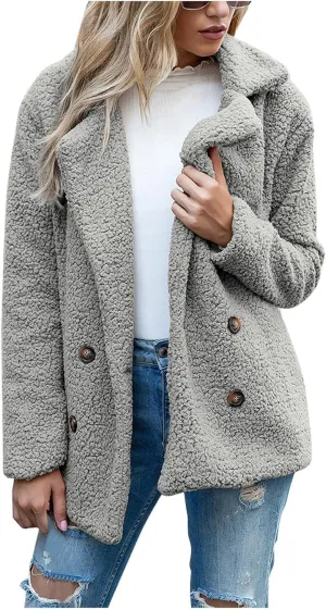 Oversized Fuzzy Fleece Jackets for Women Lapel Neck 2025 Parka Warm Pullovers Casual Loose Sweatshrits with Pockets