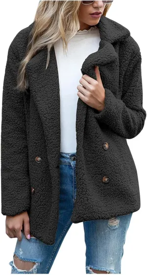 Oversized Fuzzy Fleece Jackets for Women Lapel Neck 2025 Parka Warm Pullovers Casual Loose Sweatshrits with Pockets