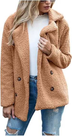 Oversized Fuzzy Fleece Jackets for Women Lapel Neck 2025 Parka Warm Pullovers Casual Loose Sweatshrits with Pockets