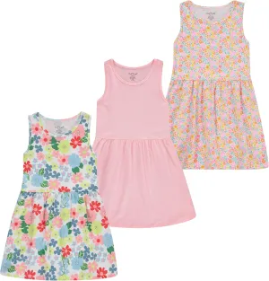 Pink Angel 3-Pack Girls' Dresses, Kids Casual Fit and Flare Sleeveless Summer Dress & School Outfit, 100% Cotton