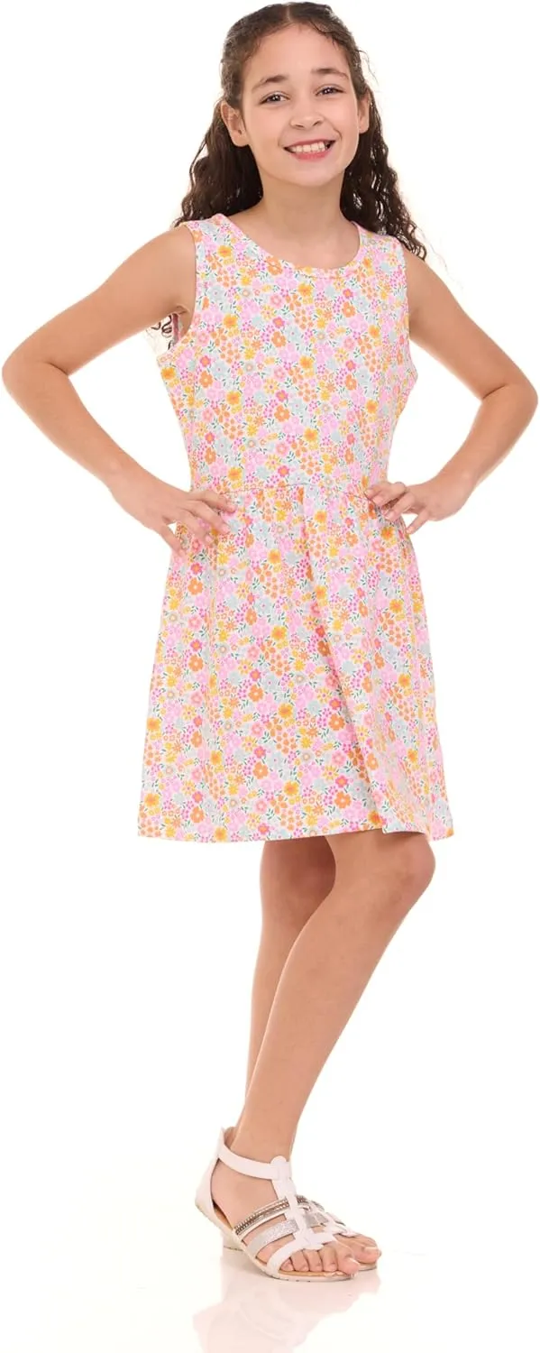 Pink Angel 3-Pack Girls' Dresses, Kids Casual Fit and Flare Sleeveless Summer Dress & School Outfit, 100% Cotton