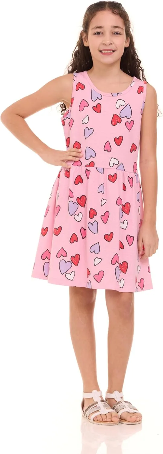 Pink Angel 3-Pack Girls' Dresses, Kids Casual Fit and Flare Sleeveless Summer Dress & School Outfit, 100% Cotton