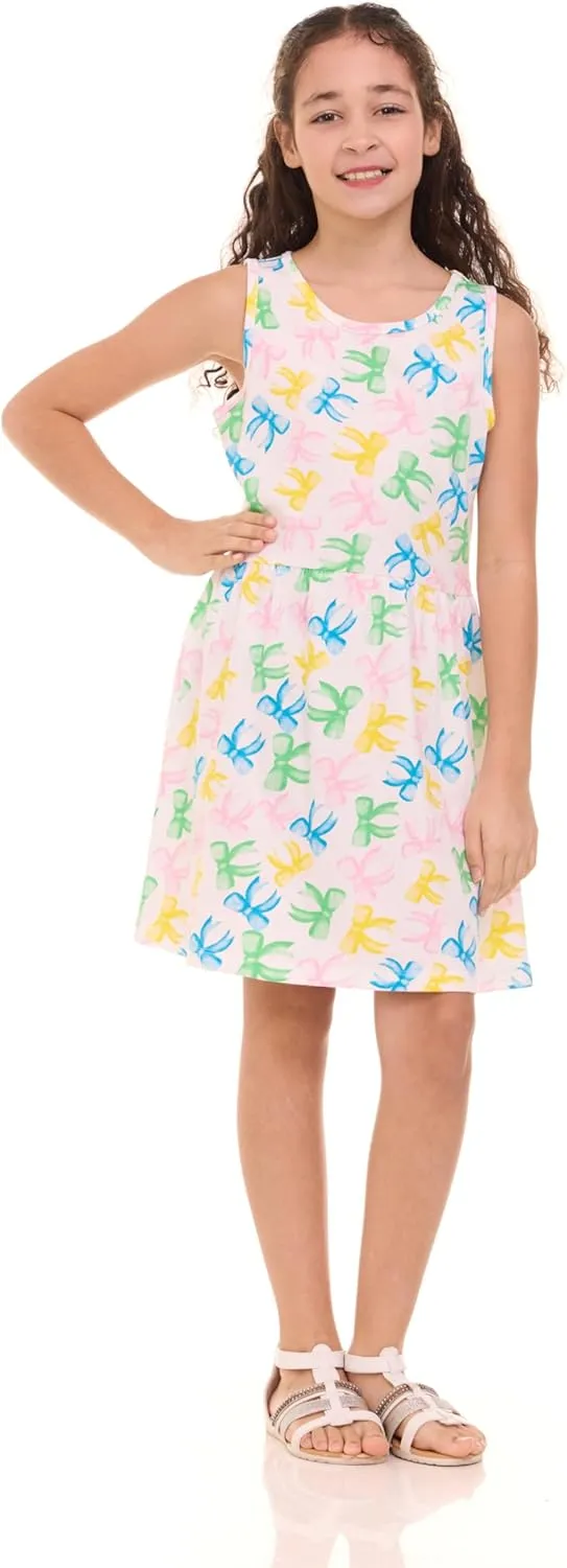 Pink Angel 3-Pack Girls' Dresses, Kids Casual Fit and Flare Sleeveless Summer Dress & School Outfit, 100% Cotton