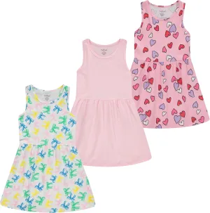 Pink Angel 3-Pack Girls' Dresses, Kids Casual Fit and Flare Sleeveless Summer Dress & School Outfit, 100% Cotton