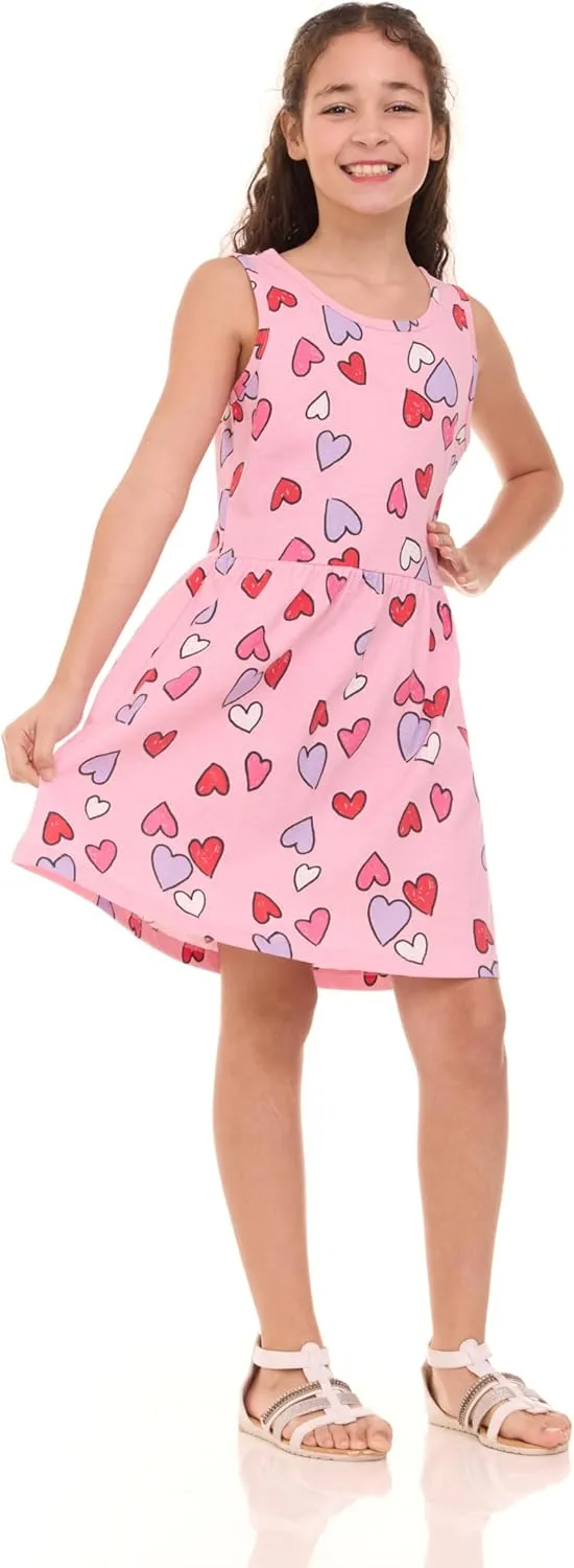 Pink Angel 3-Pack Girls' Dresses, Kids Casual Fit and Flare Sleeveless Summer Dress & School Outfit, 100% Cotton